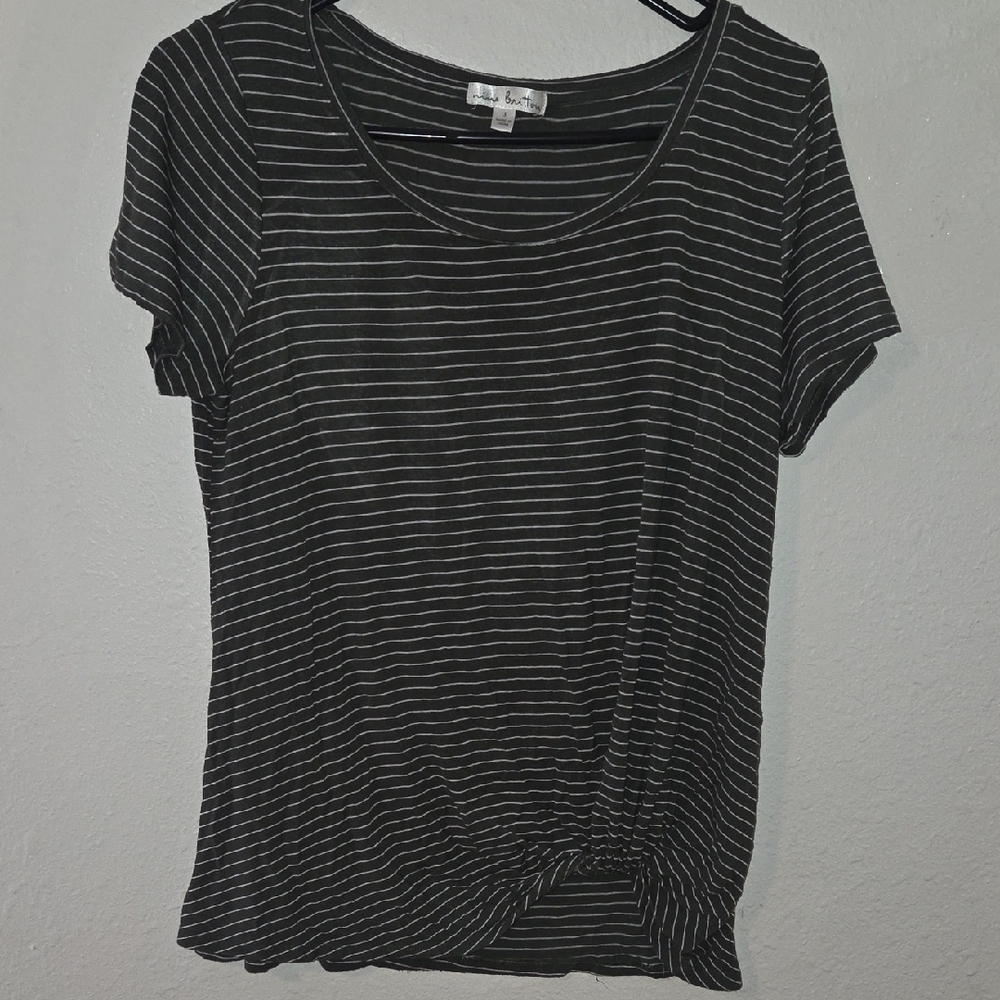 Nine Britton Green and White Striped Tee